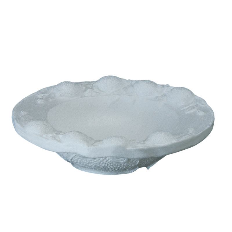 Dettaglio dei vassoi portafrutta in polistirolo pressato decorati, ideali per progetti artistici e decorazioni creative.