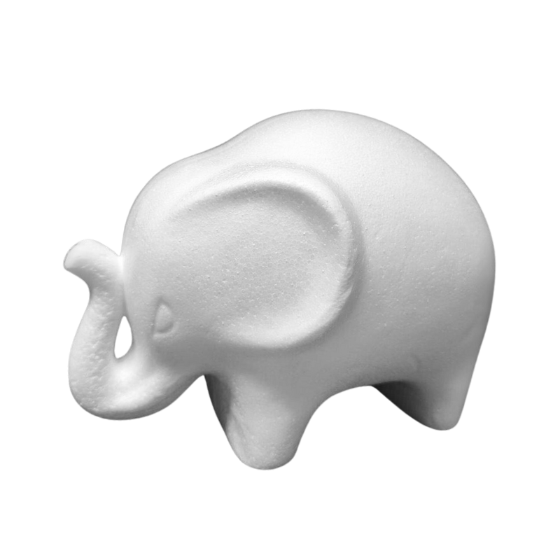 Elefanti in polistirolo pressato alti 150 mm, ideali per lavoretti creativi, decorazioni e attività manuali per bambini.