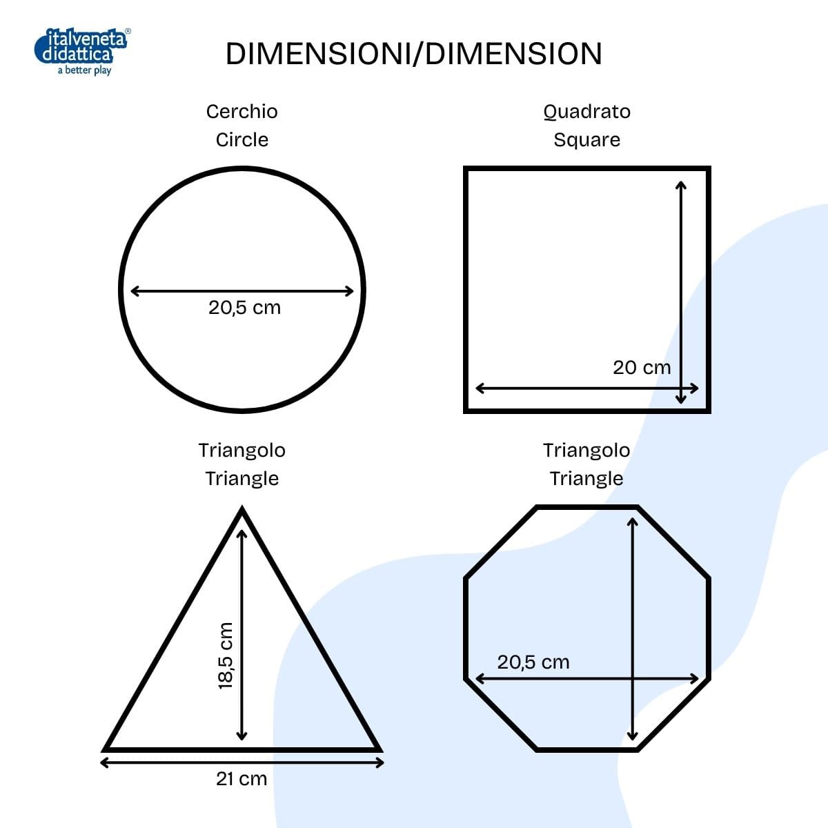 Dimensioni dei cartelli stradali in plastica Italveneta Didattica