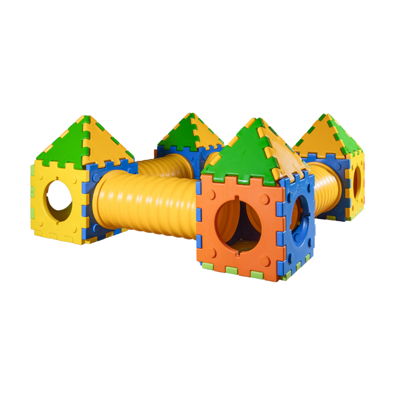 Castle A - modular play set with 4 playhouses and 4 tunnels.