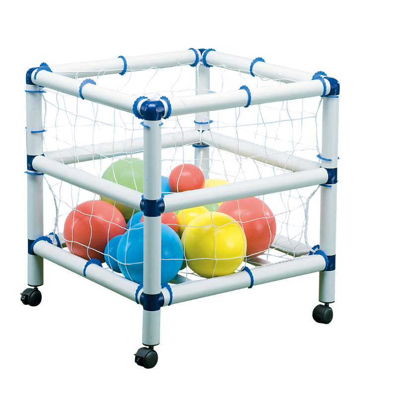 Plastic storage cart for sports balls